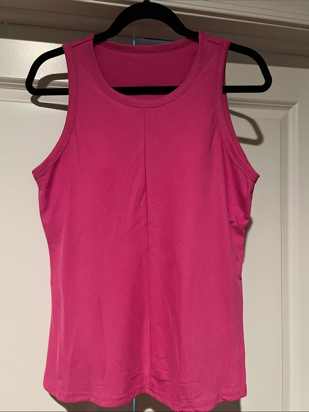 Women's Hot Pink Ribbed Tank Top - Sleeveless Stretch Knit - Built In Bra